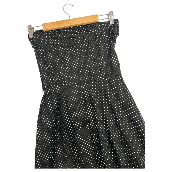 VTG Pinup Dress Womens Medium Black Polka Dot Black Fit Flare Strapless Retro - Picture 7 of 14